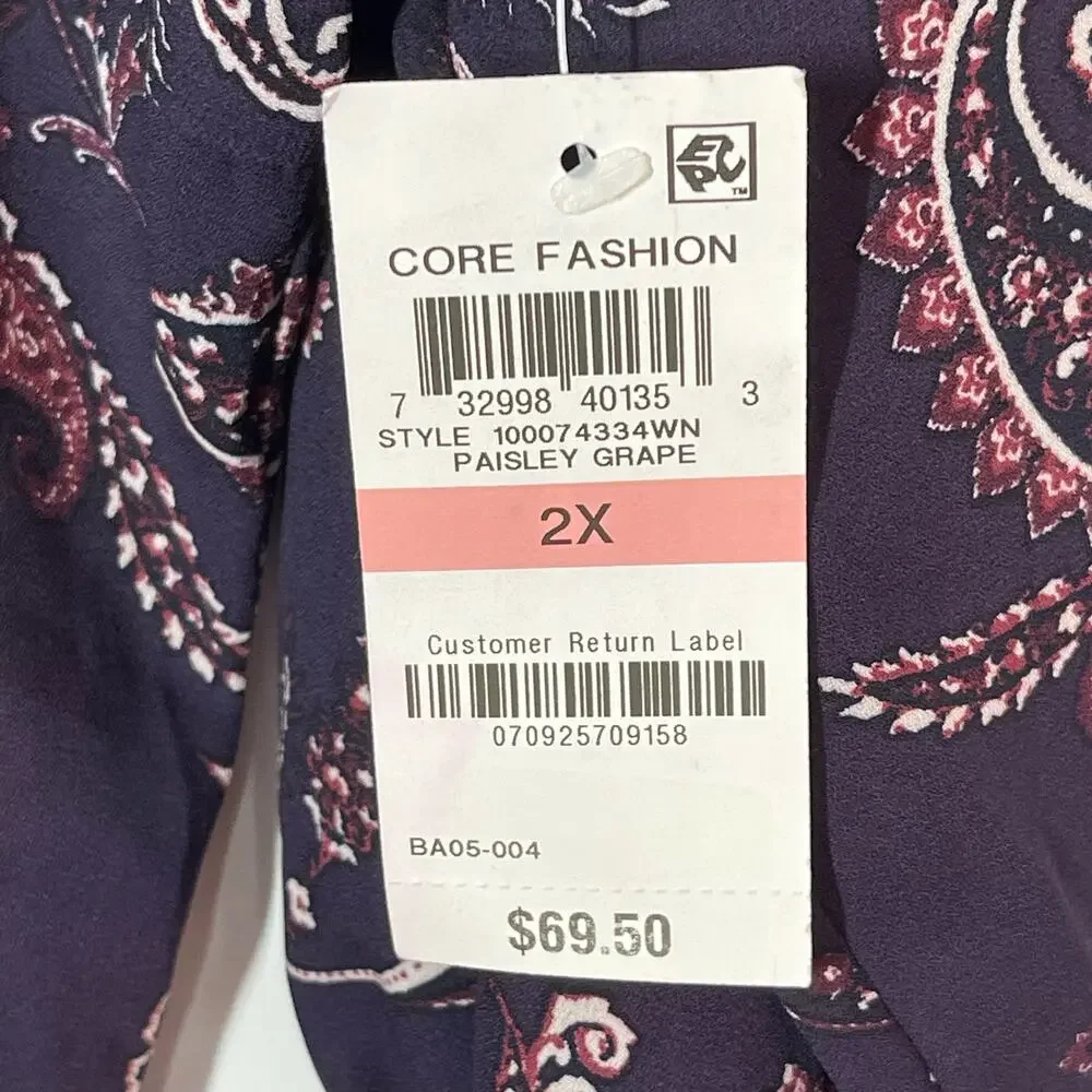 Style & Co Blouse NWT Women's Plus Size 2X Purple Grape Paisley V-Neck Core Boho - Picture 9 of 11